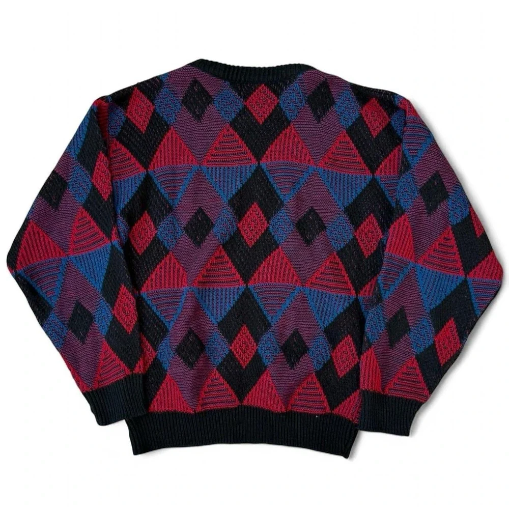 Vintage Robert Bruce Mens Geometric Knit Sweater Mens Size Small Made In USA 90s